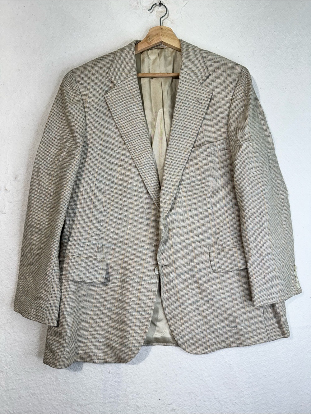 Chaps Nordstrom Beige/Tan Tweed Glen Plaid Sport Coat Men’s Wool Blazer VTG